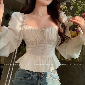 Elegant Cream Blouse with Puff Sleeves